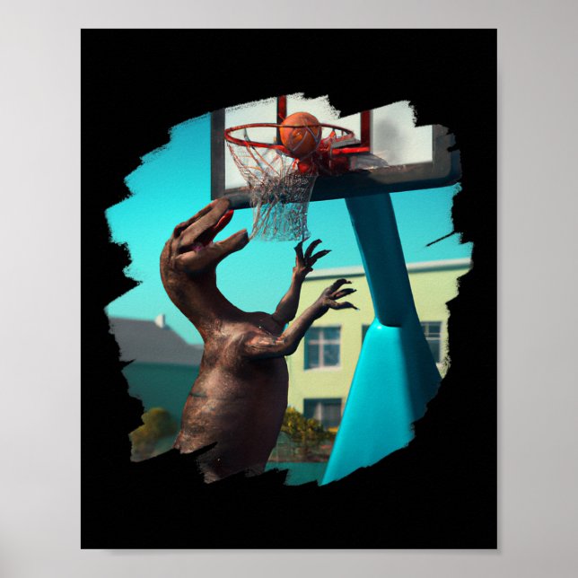 Póster Teatro de Dinosaurios de T Rex Tocando Sketll Dive (Frente)