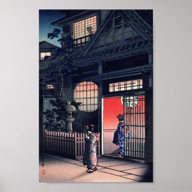 Póster Teatro de noche, Tsuchiya Koitsu, Woodcut (Frente)