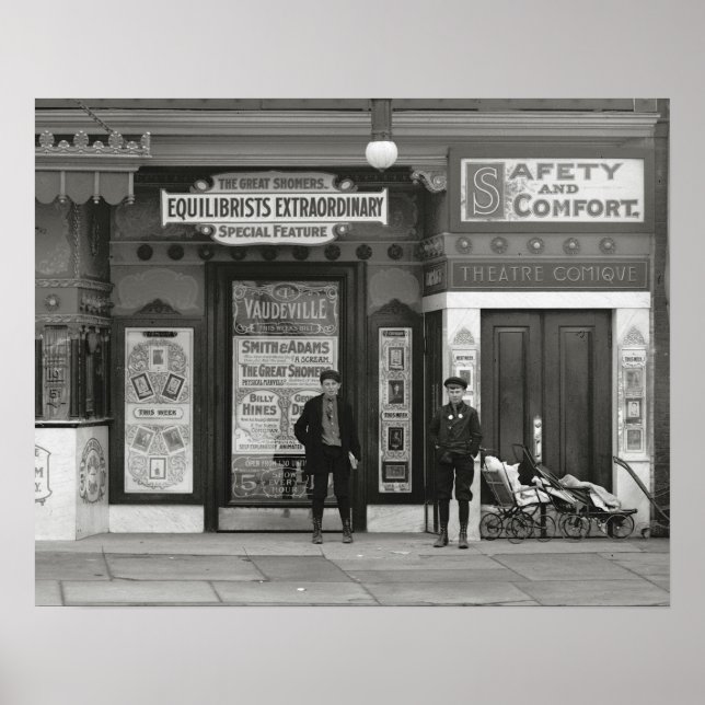 Póster Teatro de vodevil, 1910. Foto antigua (Frente)