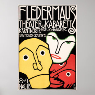 Póster TEATRO FLEDERMAUS Y CABARET Art Deco Publicidad