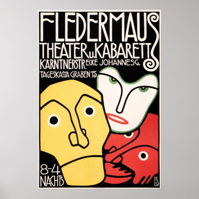 Póster TEATRO FLEDERMAUS Y CABARET Art Deco Publicidad (Frente)