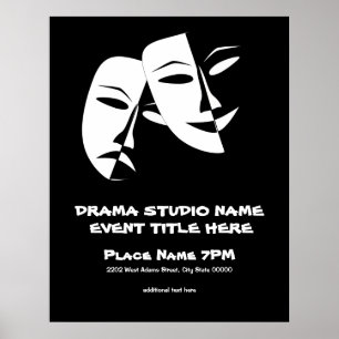 Póster Teatro Mask Comedia Tragedia Black White Evento