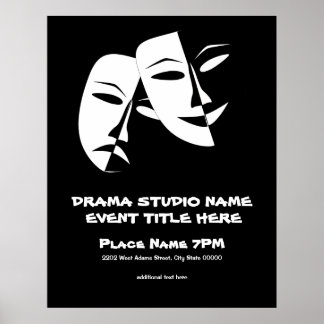 Póster Teatro Mask Comedia Tragedia Black White Evento