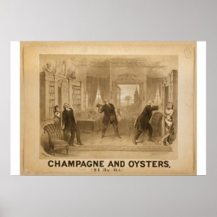 Póster Teatro retro de champán y ostras