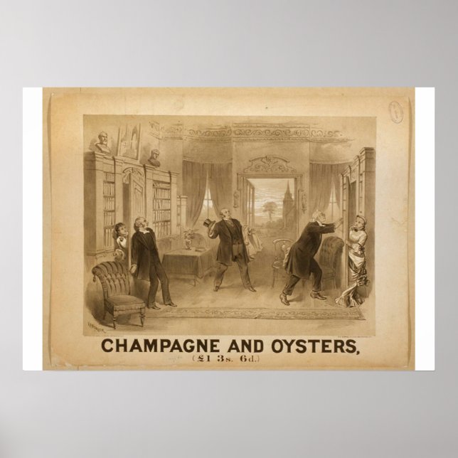 Póster Teatro retro de champán y ostras (Frente)