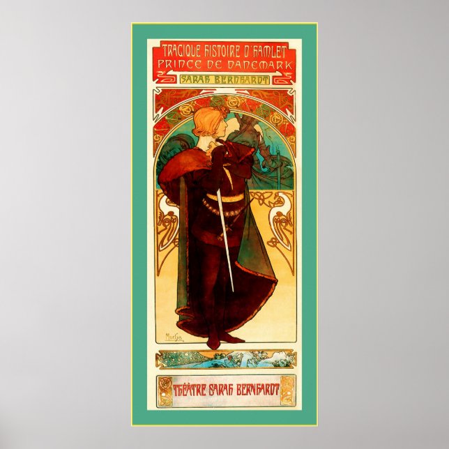 Póster Teatro Sarah Bernhardt ~ Hamlet ~ Alphonse Mucha (Frente)