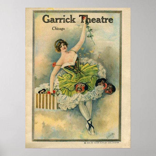 Póster Teatro Thespian Garrick Chicago 1910 (Frente)