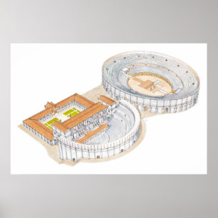 Póster Teatro y amphitheatre romanos. Reconstrucción