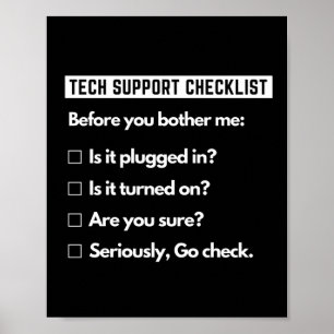 Póster Tech Support Checklist Funny Computer Geek