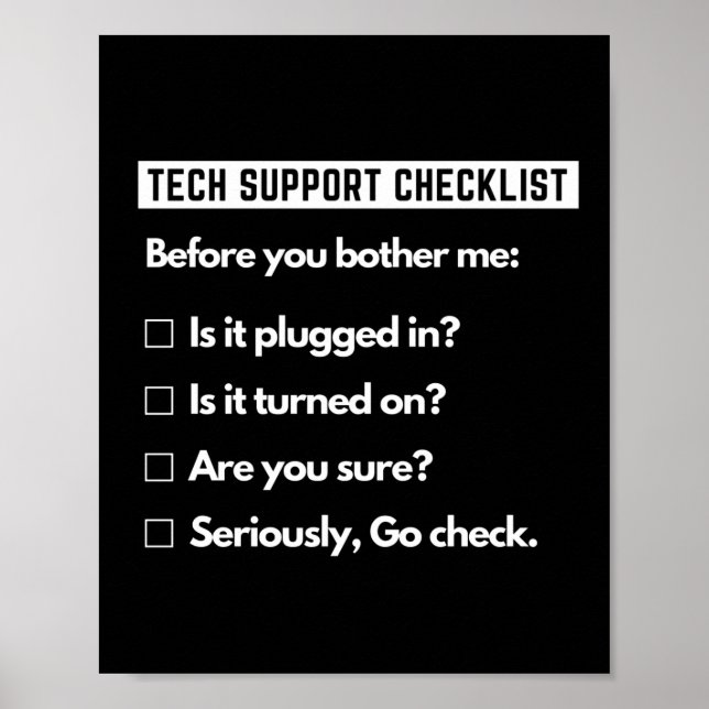 Póster Tech Support Checklist Funny Computer Geek (Frente)