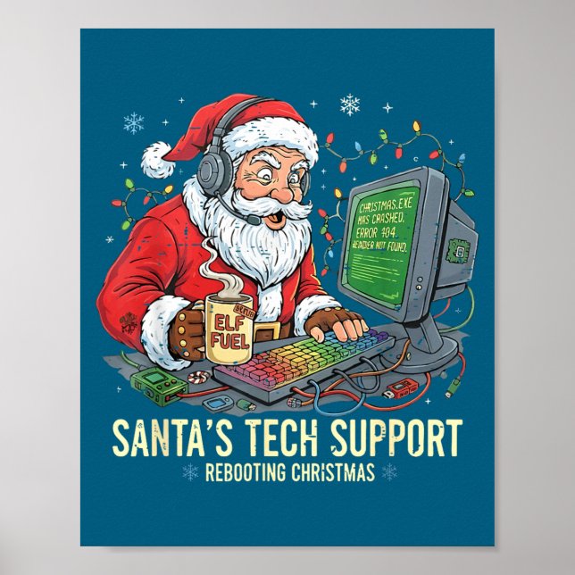 Póster Tech Support Rebooting s Computer Santa Santa Joke (Frente)
