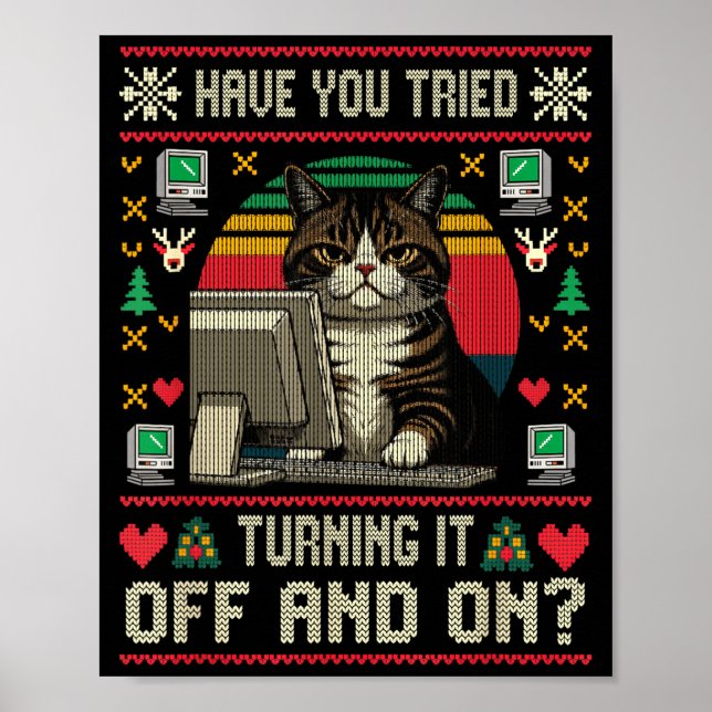 Póster Tech Suprts Cat Engineer Computer Ugly Christmas S (Frente)