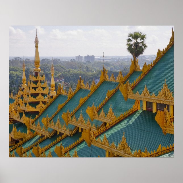 Póster Techo de la pagoda Shwedagon, Rangún, Myanmar (Frente)