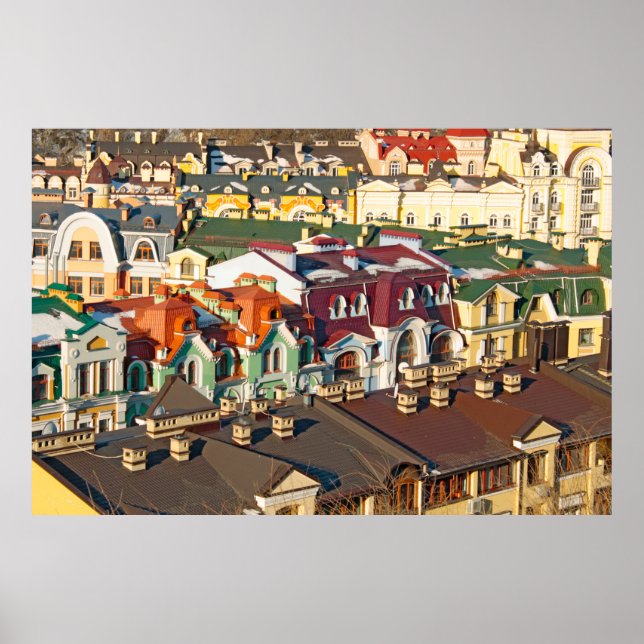 Póster Techos coloridos en invierno en Kiev, Ucrania (Frente)