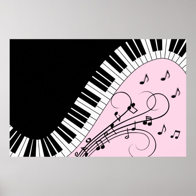 Póster Teclado de piano Diseño de música en blanco y negr (Frente)