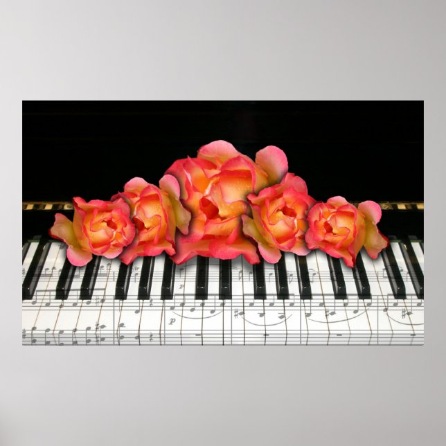 Póster Teclado de piano y Rosas (Frente)