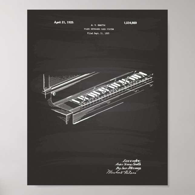 Póster Teclado Piano 1925 Patent Art Chalkboard (Frente)