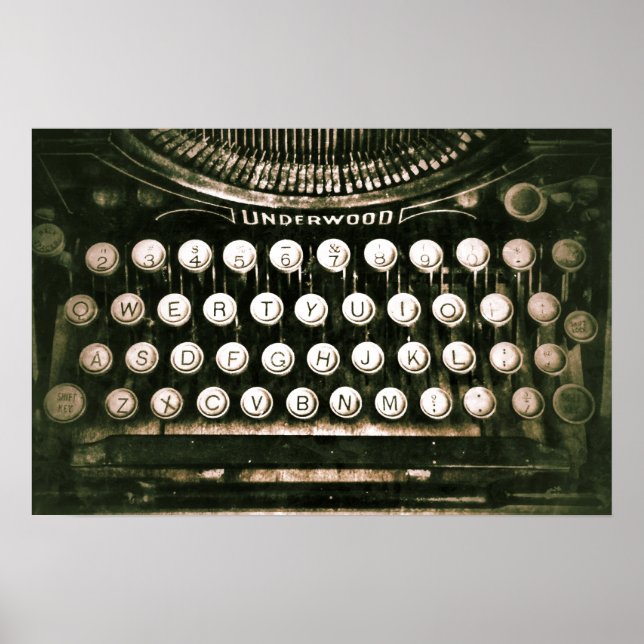 Póster Teclado Rústico de máquina de escribir de Qwerty (Frente)
