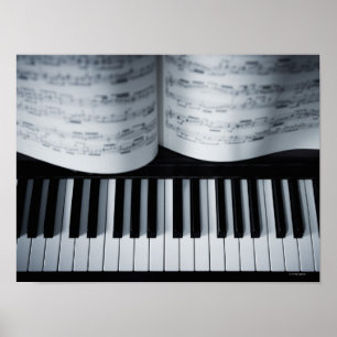 Póster Teclas de piano y libro de música