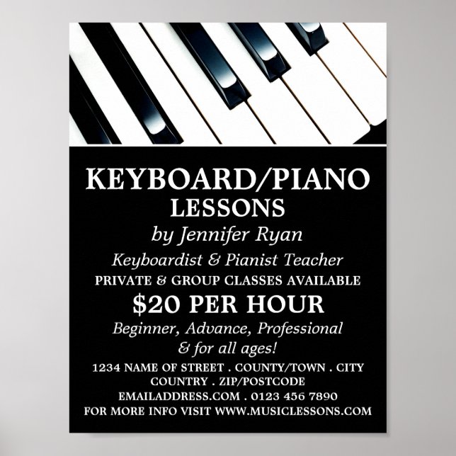 Póster Teclas de teclado, teclado, lecciones de piano (Frente)