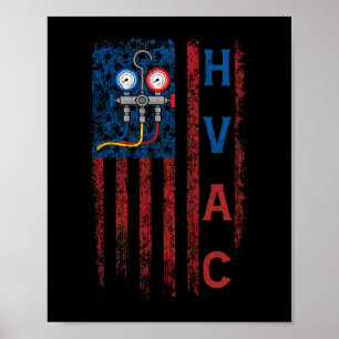 Póster Técnico de HVAC Bandera Estadounidense Vintage