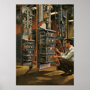 Póster Técnico de radio empresarial vintage reparando equ