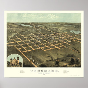 Póster Tecumseh, Mapa Panorámico MI - 1868