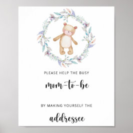 Póster Teddy Ayuda a la futura mamá ocupada a dirigir un