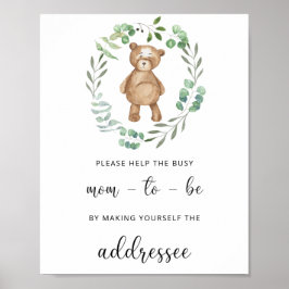 Póster Teddy Ayuda a la futura mamá ocupada a escribir un