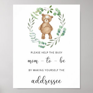 Póster Teddy Ayuda a la futura mamá ocupada a escribir un