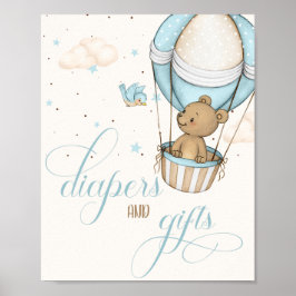 Póster Teddy Bear Air Balloon Baby Shower Diapers & Gift