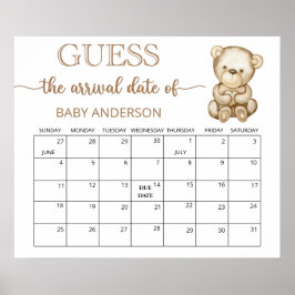 Póster Teddy Bear Baby Shower Adivinar Fecha Vencida Cale