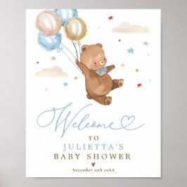 Póster Teddy Bear Baby Shower Boy Blue Bear Bienvenida