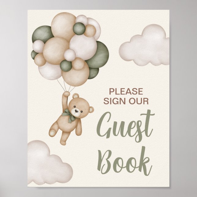 Póster Teddy Bear Baby Shower Boy Guest Book (Frente)