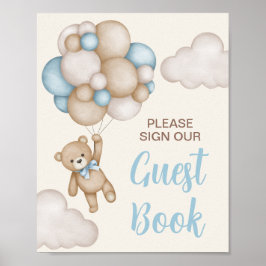 Póster Teddy Bear Baby Shower Boy Guest Book