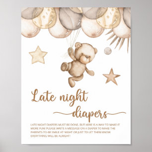 Póster Teddy Bear Baby Shower Late Night Diapers