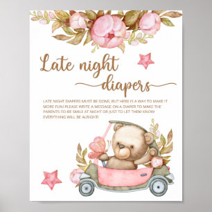 Póster Teddy Bear Baby Shower Late Night Diapers