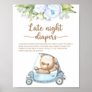 Póster Teddy Bear Baby Shower Late Night Diapers Poster