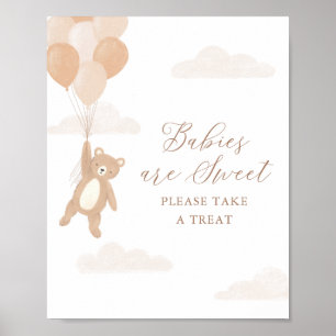 Póster Teddy Bear Baby Shower Los bebés son Rótulo dulce