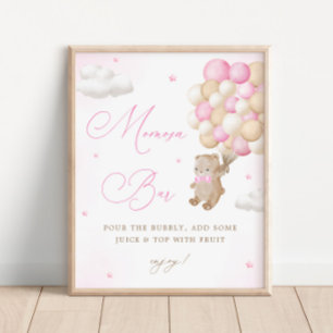 Póster Teddy Bear Baby Shower rosa Mimosa Bar