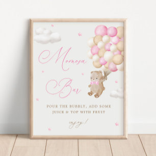 Póster Teddy Bear Baby Shower rosa Mimosa Bar