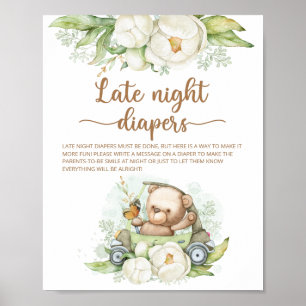 Póster Teddy Bear Baby Shower Tarde Noche Diapers Poster