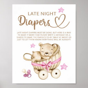 Póster Teddy Bear Baby Shower Tarde Noche Diapers Poster