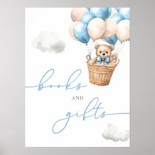 Póster Teddy Bear Balón De Aire Caliente Libros Azules Y