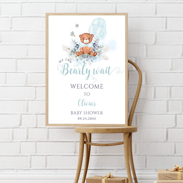 Póster Teddy Bear Bearly Wait Boy Bienvenida Baby Shower (Subido por el creador)
