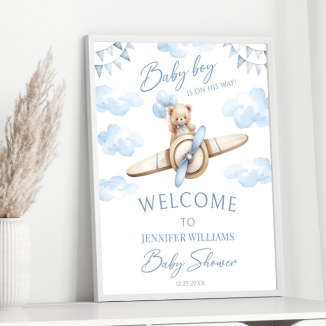 Póster Teddy Bear Blue Airplane Adventure Baby Boy Shower (Subido por el creador)