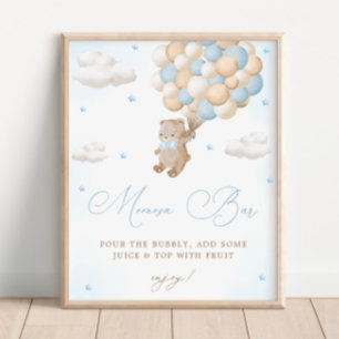 Póster Teddy Bear Blue Baby Shower Mimosa Bar
