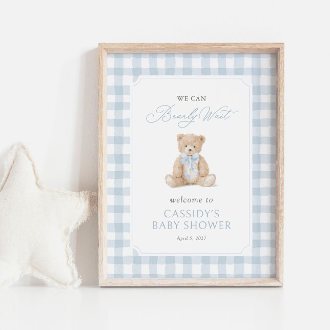 Póster Teddy Bear Blue Gingham Baby Shower Welcome Sign (Subido por el creador)