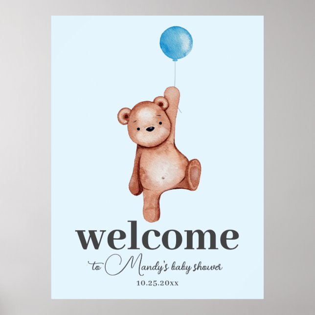 Póster Teddy Bear Blue Welcome Sign Fotograma (Frente)