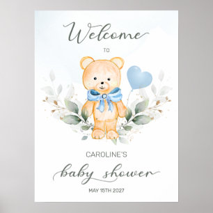 Póster Teddy Bear Boy Bienvenida Poster Baby Shower
